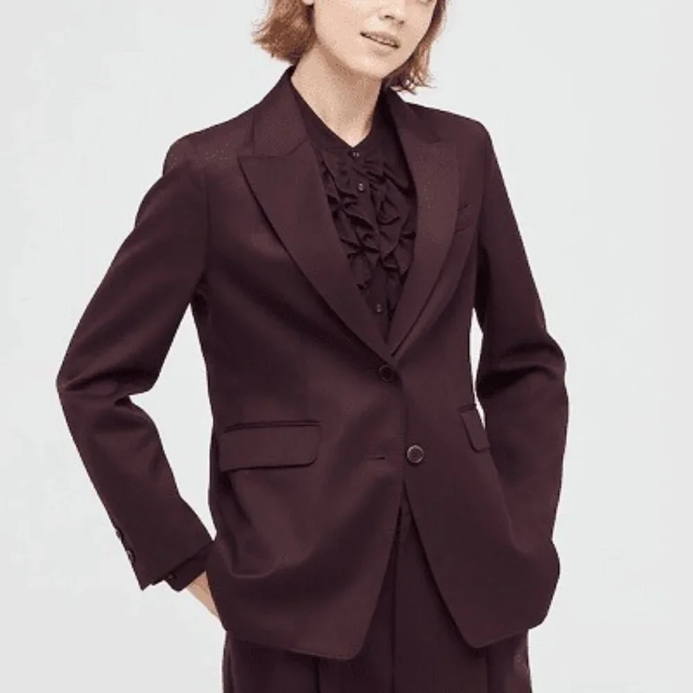 Ines De La Fressange Uniqlo Womens Burgundy Blazer Size M Two-Button Lined - Picture 1 of 9